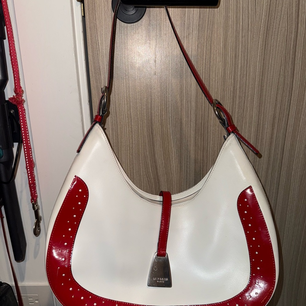 Elegant White and Red Hobo Bag